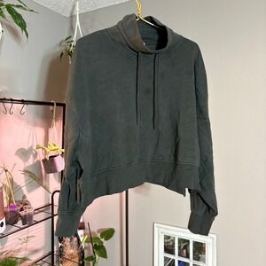 Old Navy Funnel Neck Cropped Sweatshirt Pullover Drawstring Green L